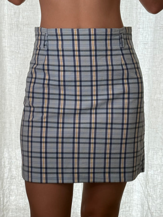 Vintage Baby Blue Plaid High Waisted Mini Skirt S