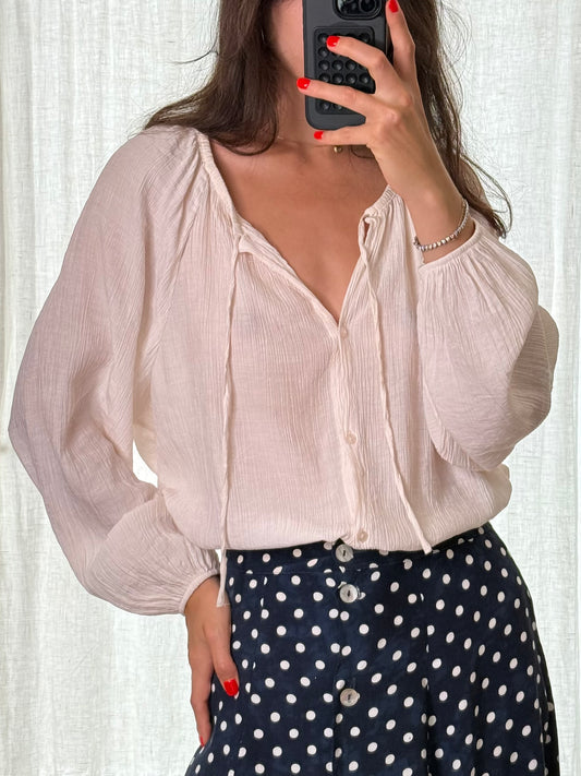 White Cream Boho Blouse M