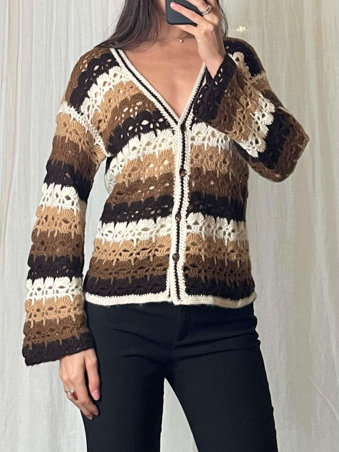 Vintage Crochet Ombre Cardigan Sweater M