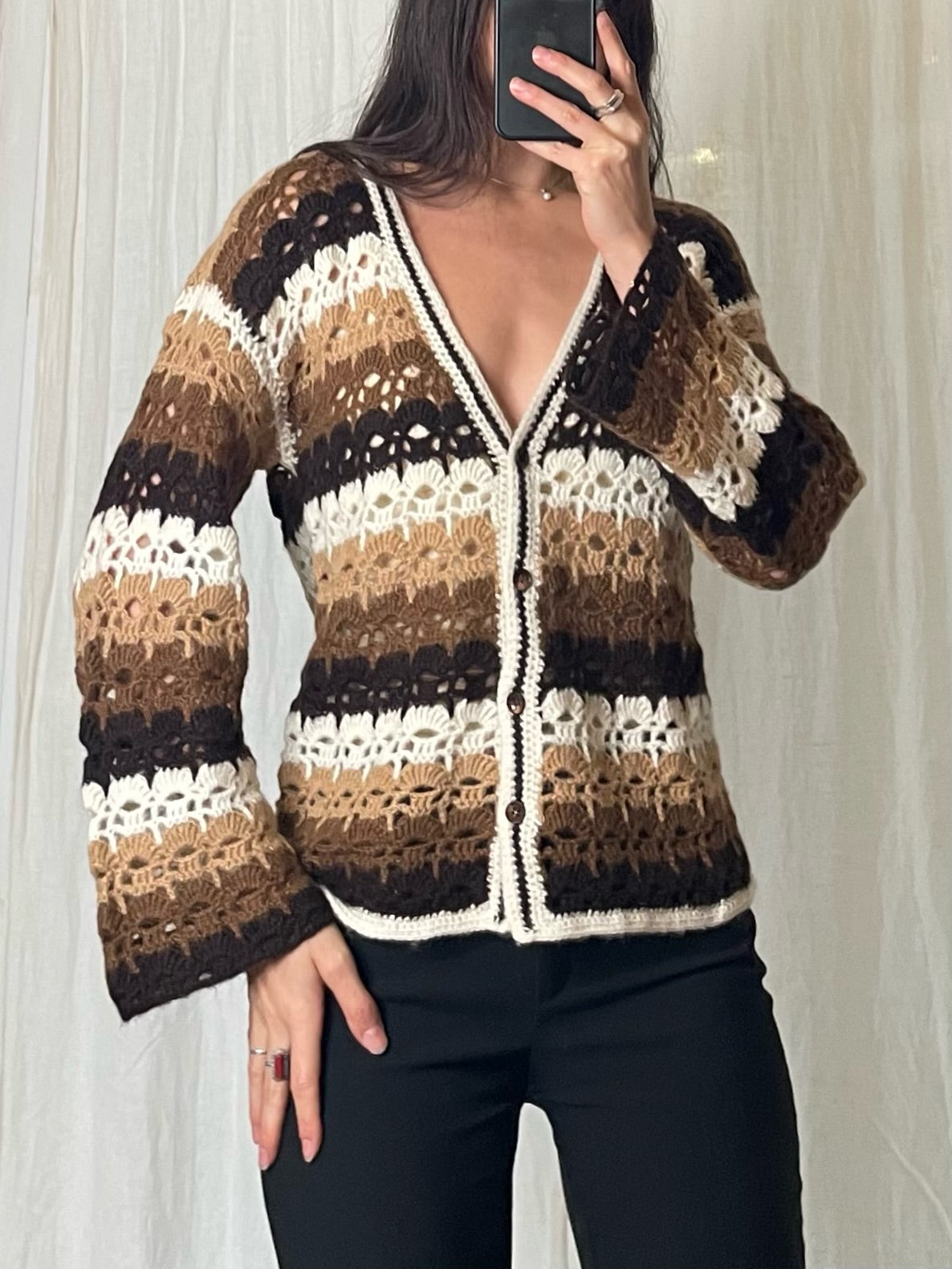 Vintage Crochet Ombre Cardigan Sweater M