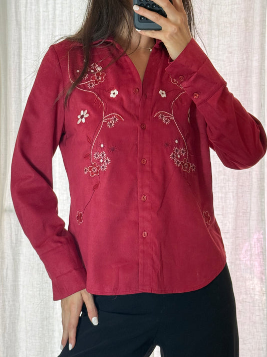 Vintage Red Vegan Suede Button Down Shirt S