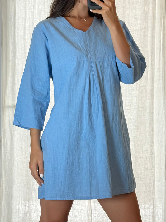 Light Blue Simple Cotton Dress M
