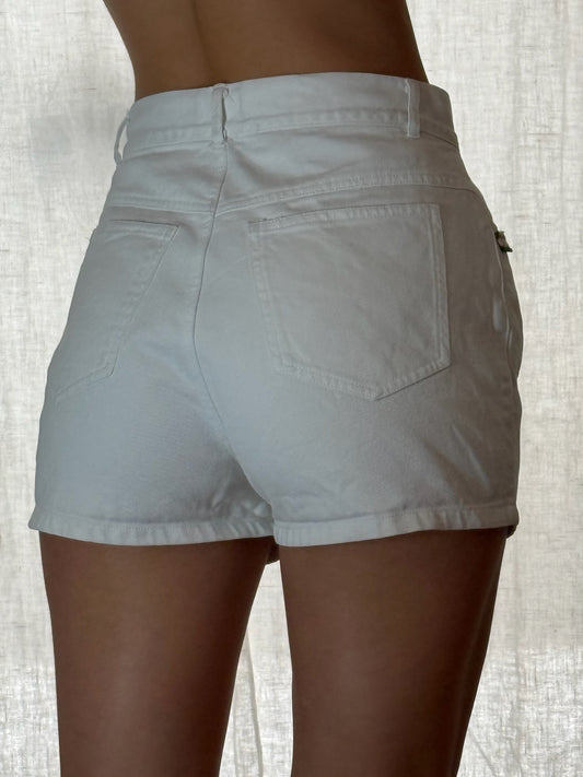 Vintage 100% Cotton White Floral Embroidered Denim Mini Shorts S/M