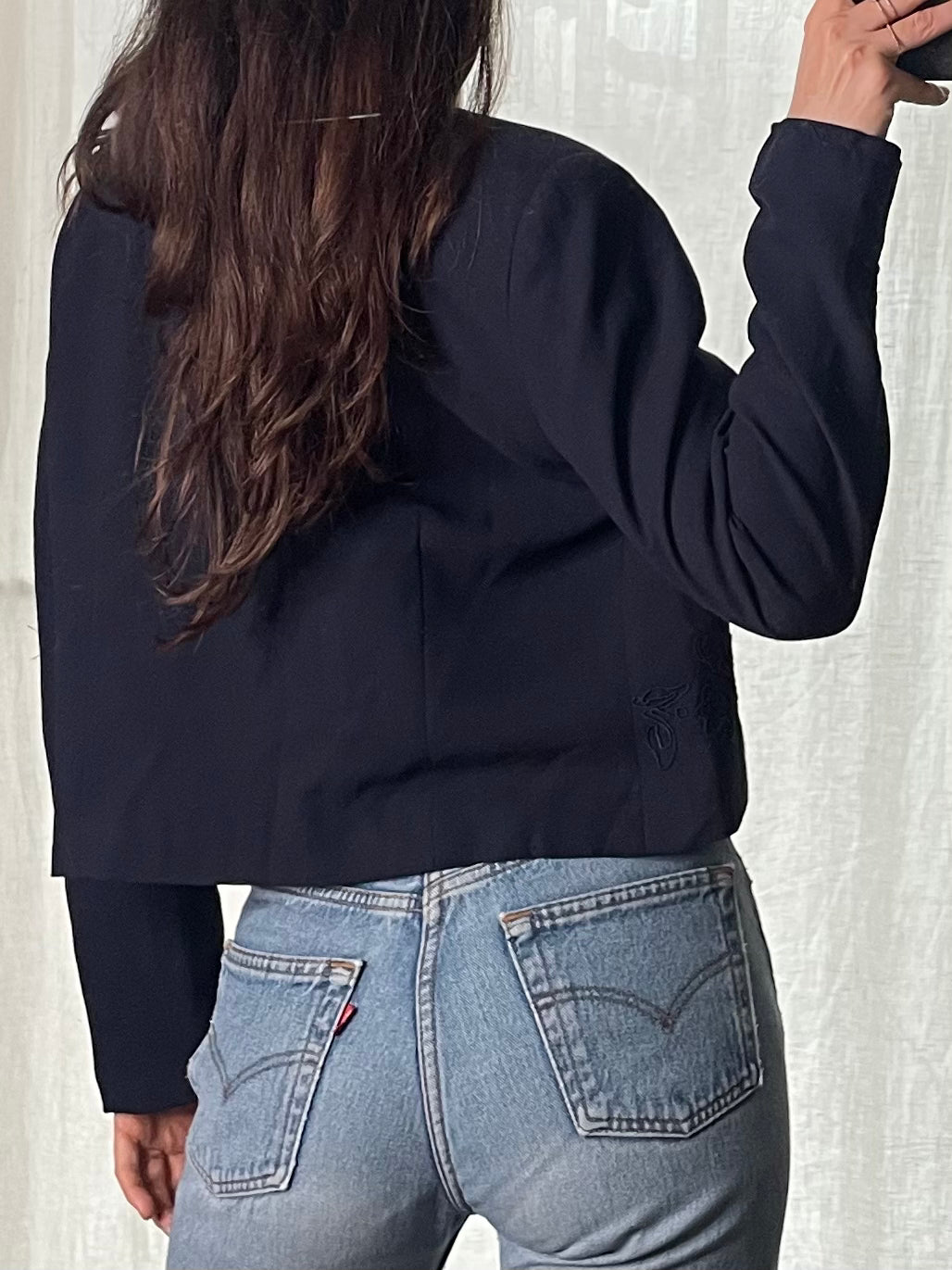 Vintage Navy Blue Embroidered Short Jacket S