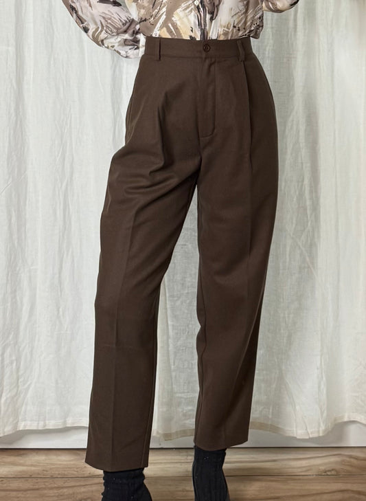 Vintage Brown Wool High Waisted Trousers M EU 38