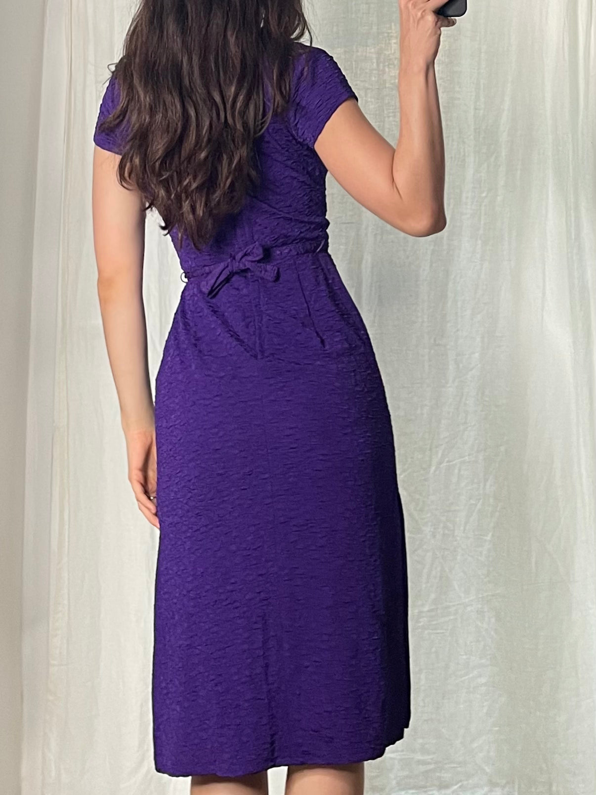 Vintage Purple Textured Stretchy Midi Dress S