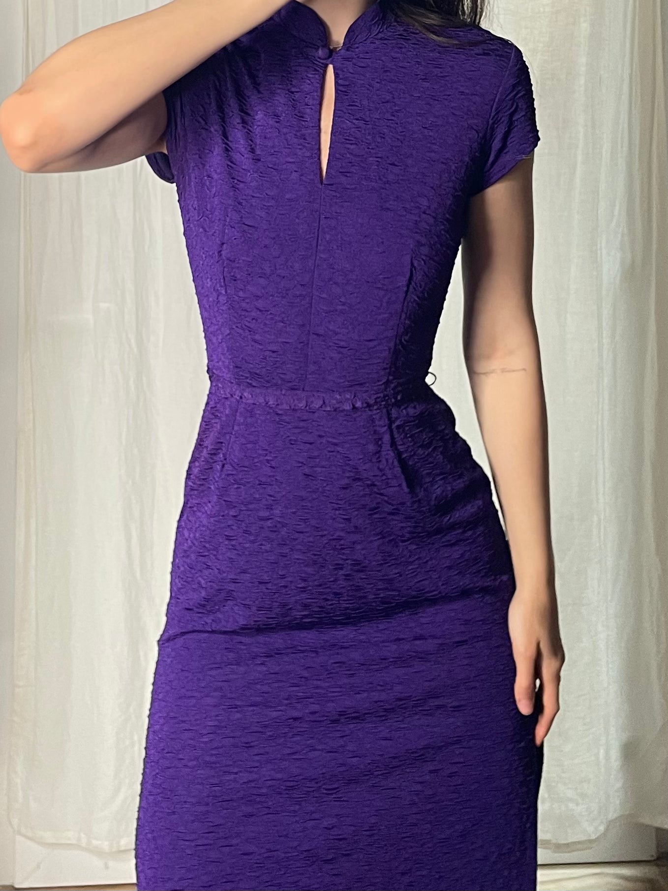 Vintage Purple Textured Stretchy Midi Dress S