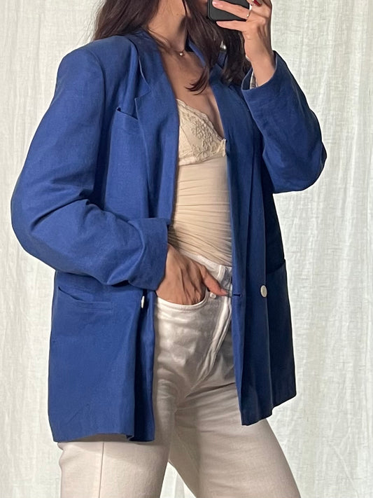 Vintage Royal Blue Linen/Cotton Blend Oversized Blazer M/L