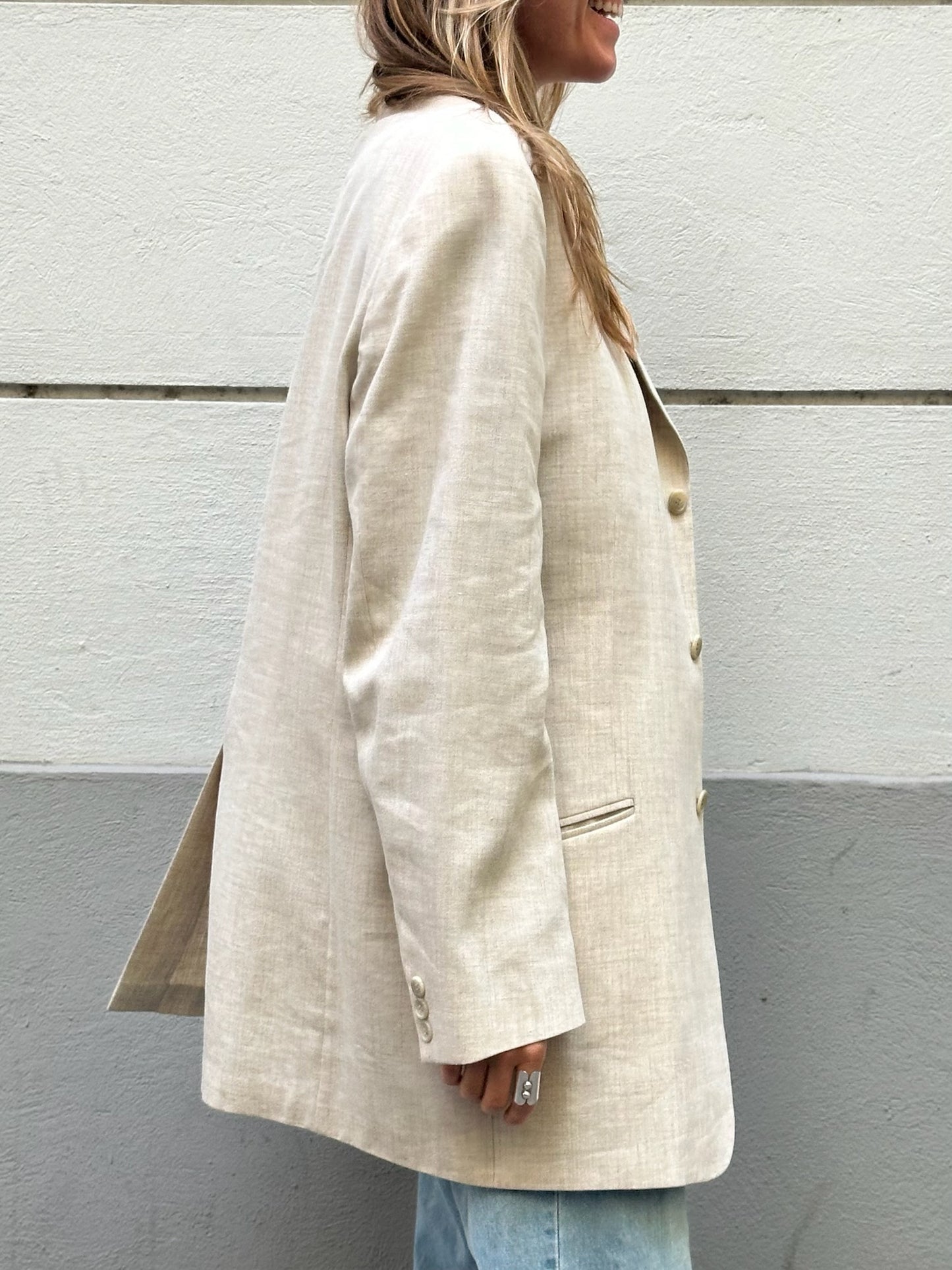 Vintage Linen Blend Oatmeal Beige Blazer Jacket XL