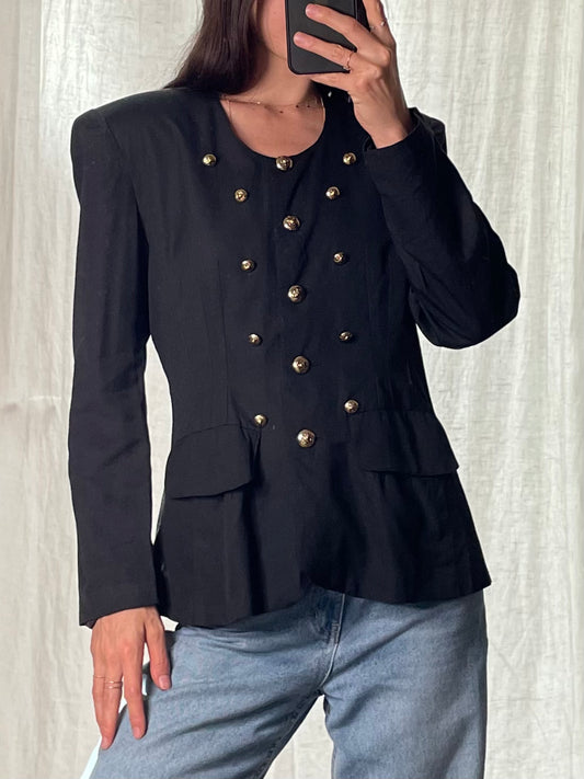 Vintage Black Viscose/Wool Blend Studded  Blazer M