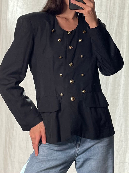 Vintage Black Viscose/Wool Blend Studded  Blazer M