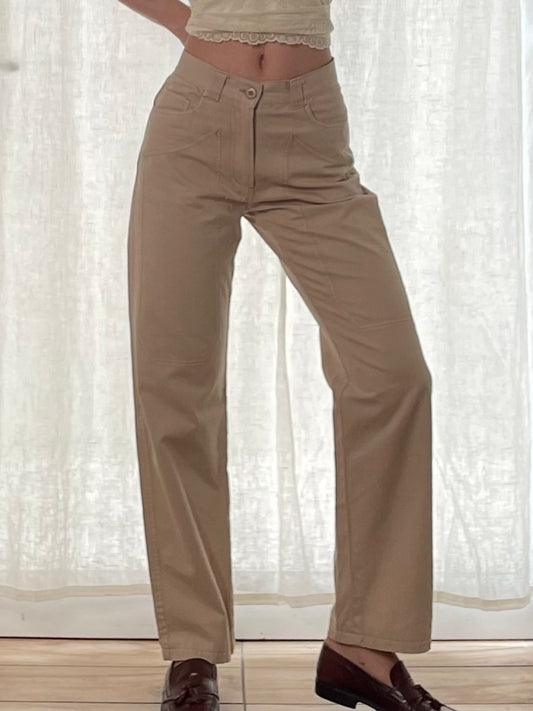 Vintage 100% Cotton Khaki High Waisted Trousers M/L EU 40