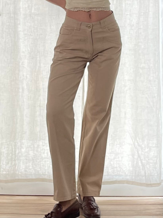 Vintage 100% Cotton Khaki High Waisted Trousers M/L EU 40