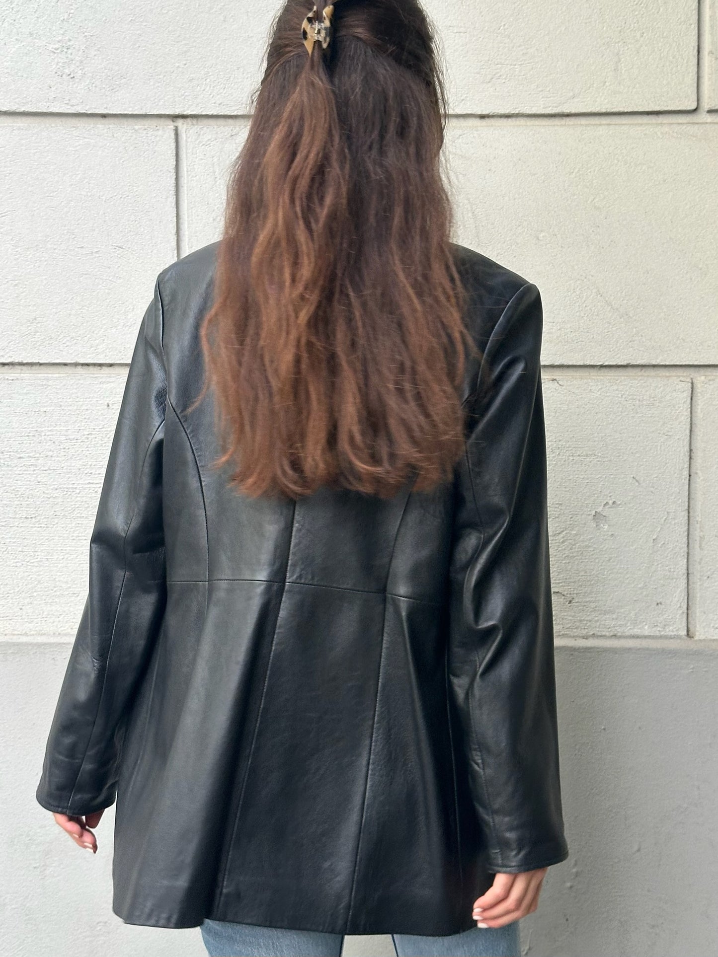 Vintage 100% Genuine Leather Black Blazer Jacket L EU 40