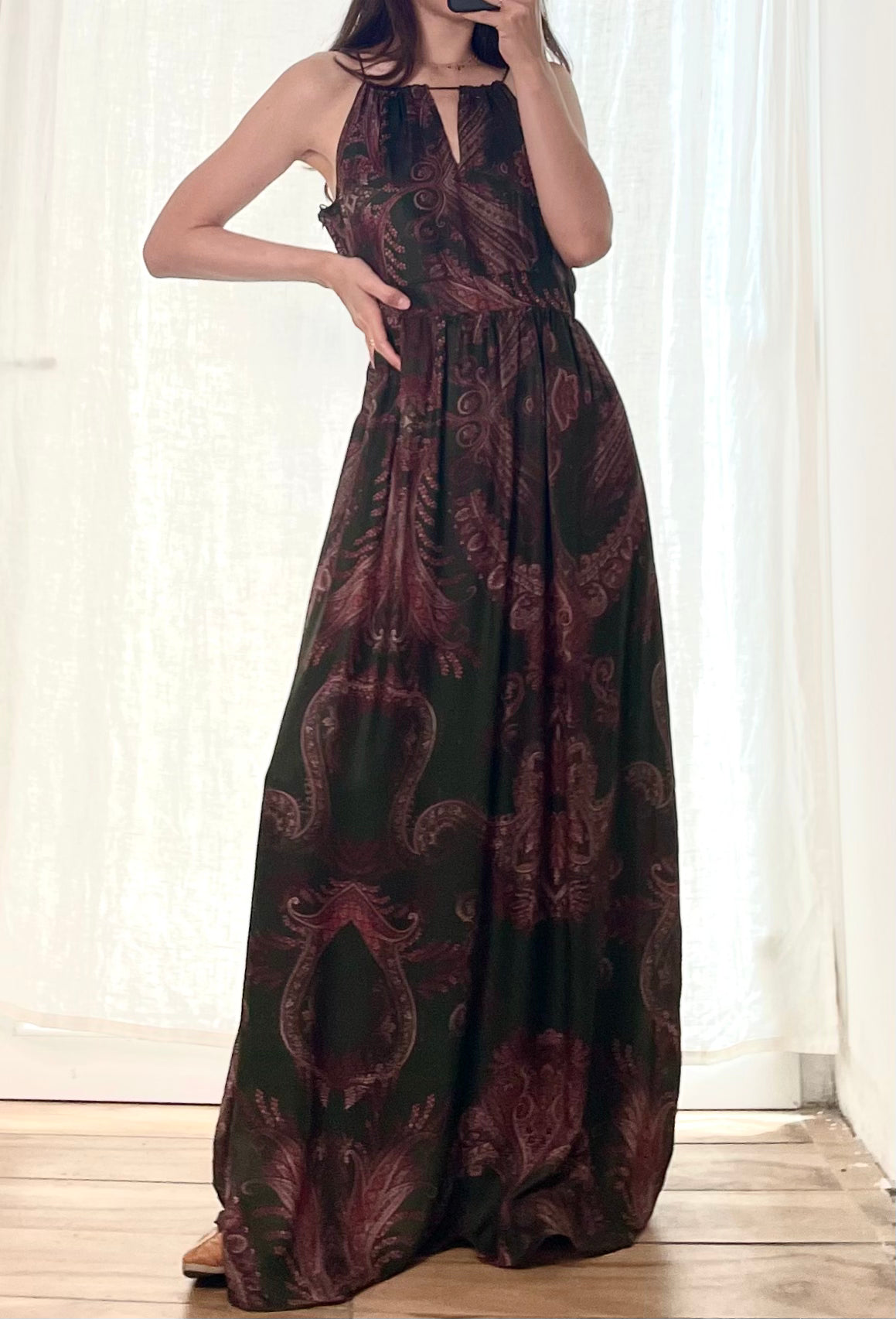 100% Silk Paisley Maxi Dress M