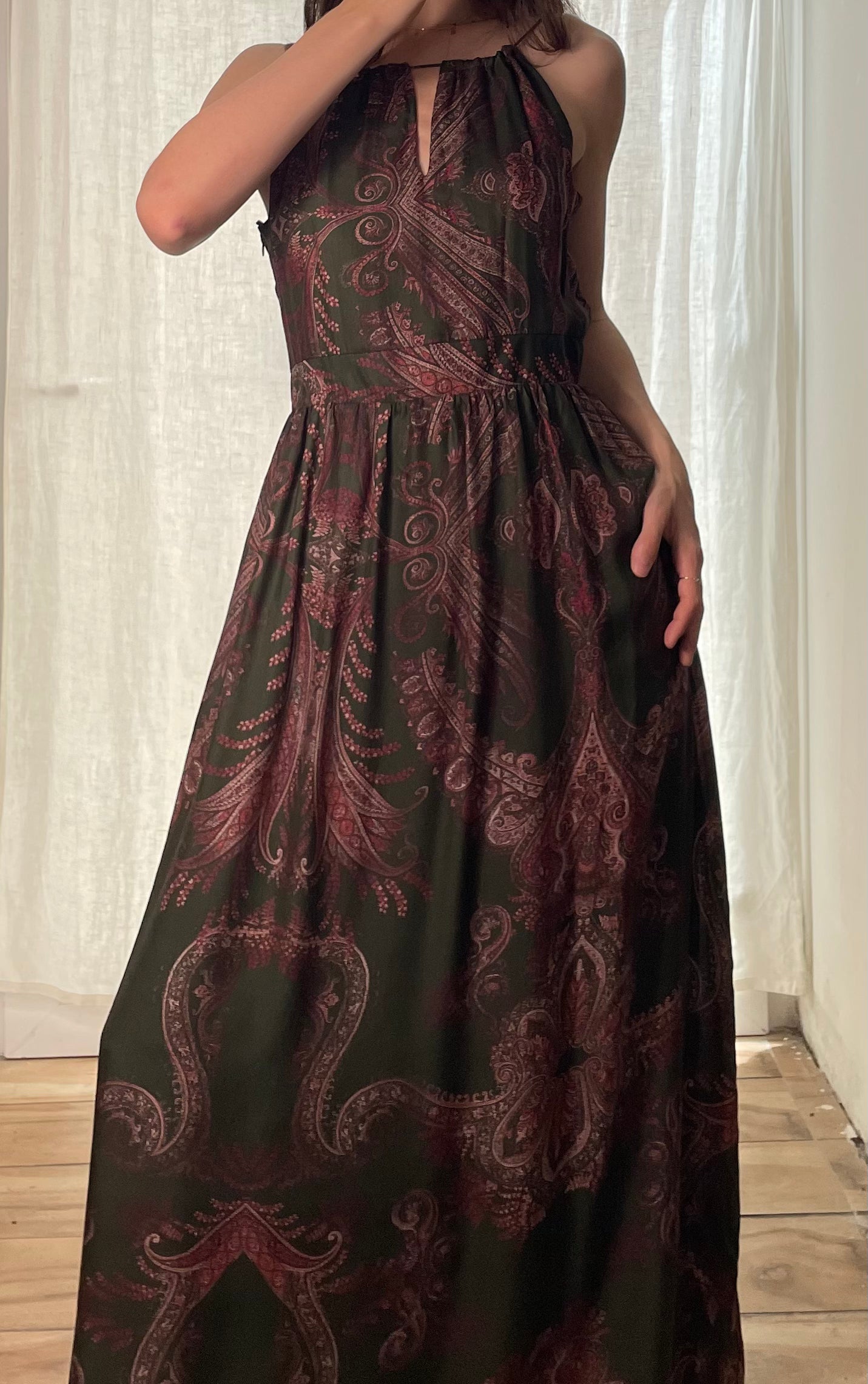 100% Silk Paisley Maxi Dress M