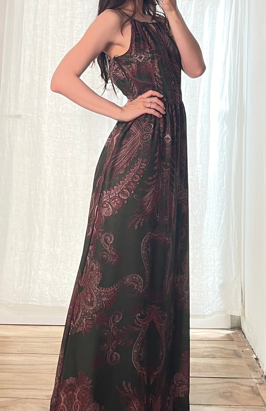 100% Silk Paisley Maxi Dress M