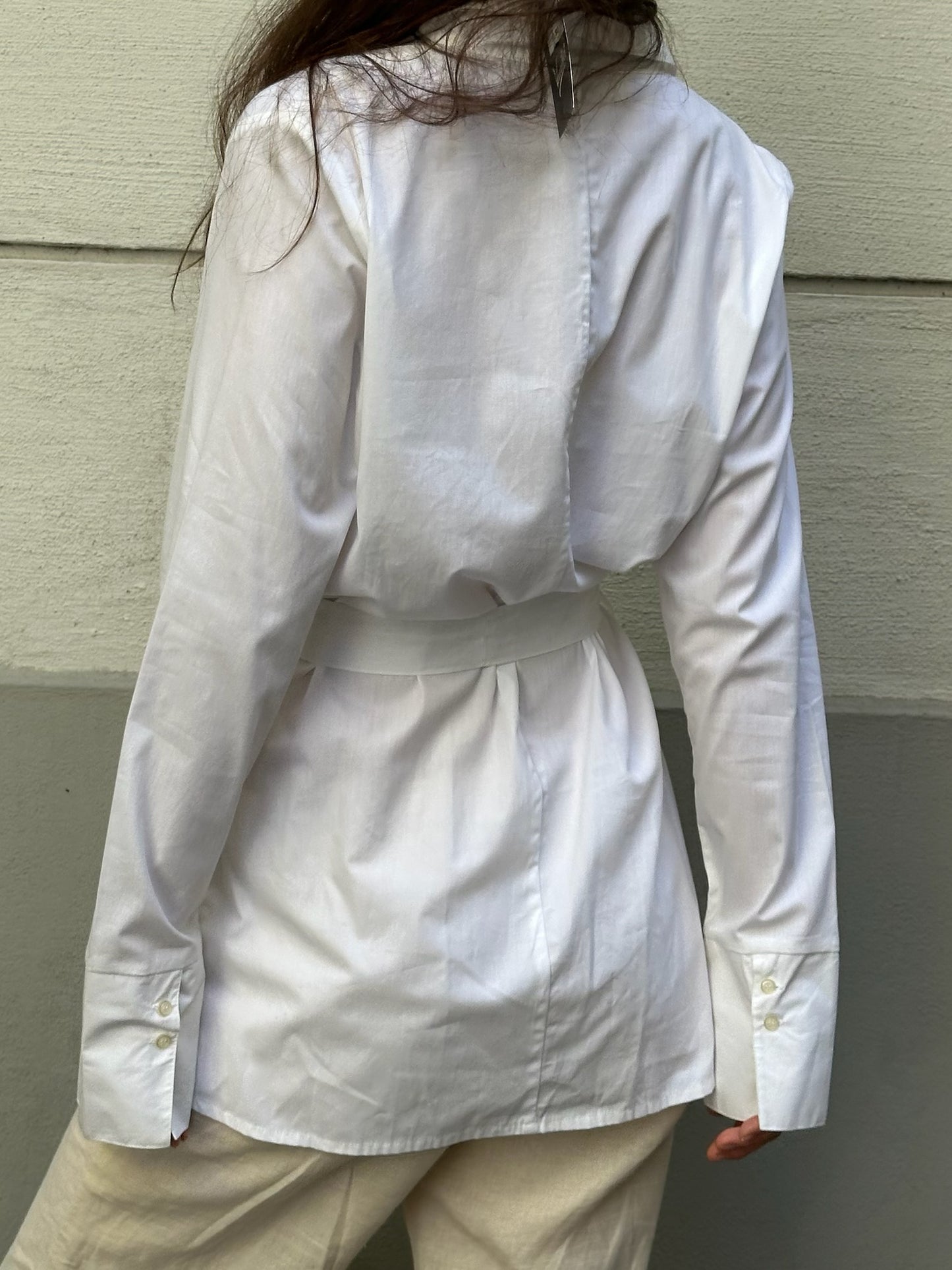 White 100% Cotton Belted Collared Blouse S/M