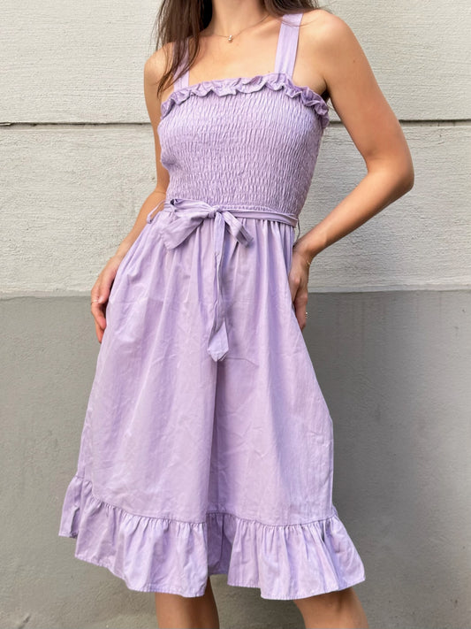 Ruched Lavender Midi Belted Dress S/M
