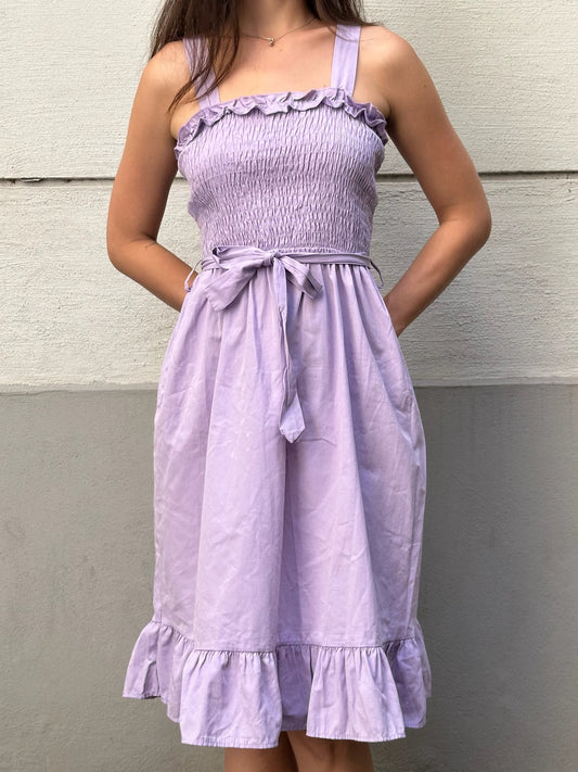 Ruched Lavender Midi Belted Dress S/M