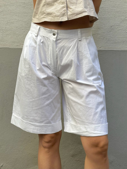 Vintage White Cotton Bermuda Shorts S