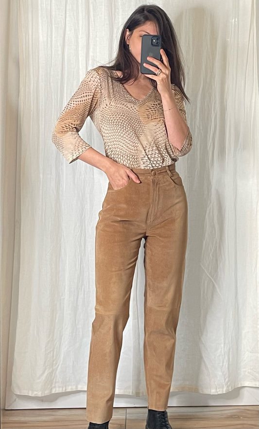 Vintage 100% Genuine Suede Leather High Waisted Fitted Pants S