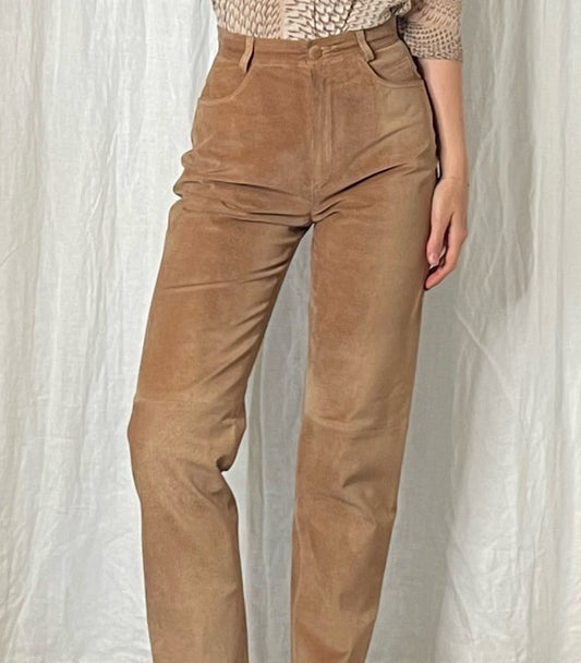 Vintage 100% Genuine Suede Leather High Waisted Fitted Pants S