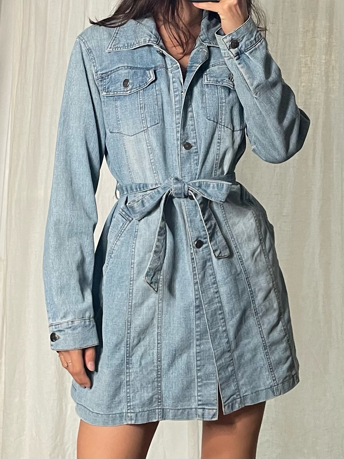 Vintage 100% Cotton Light Blue Denim Mini Dress S