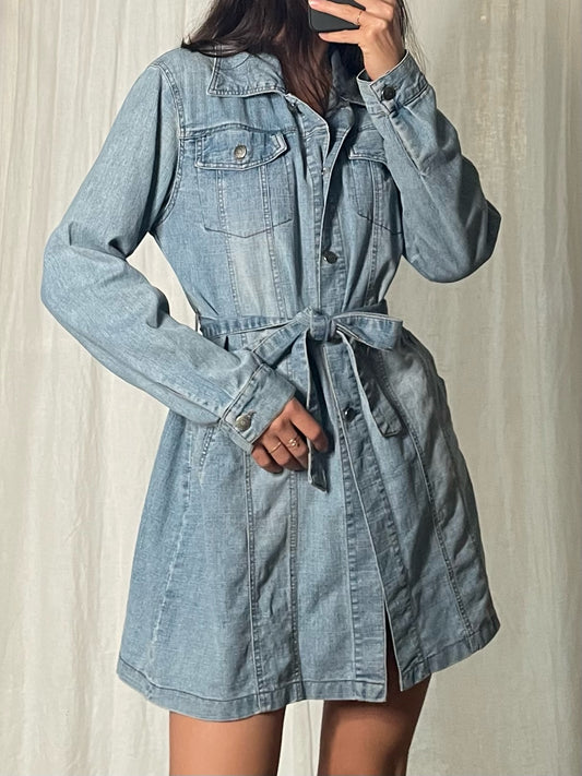 Vintage 100% Cotton Light Blue Denim Mini Dress S