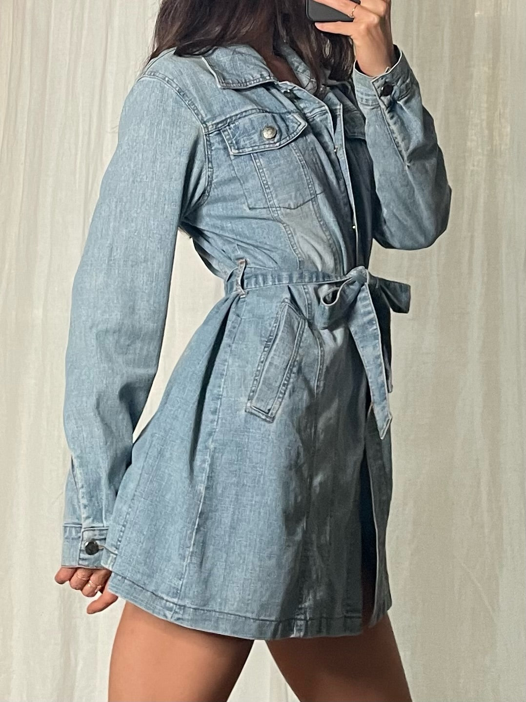 Vintage 100% Cotton Light Blue Denim Mini Dress S