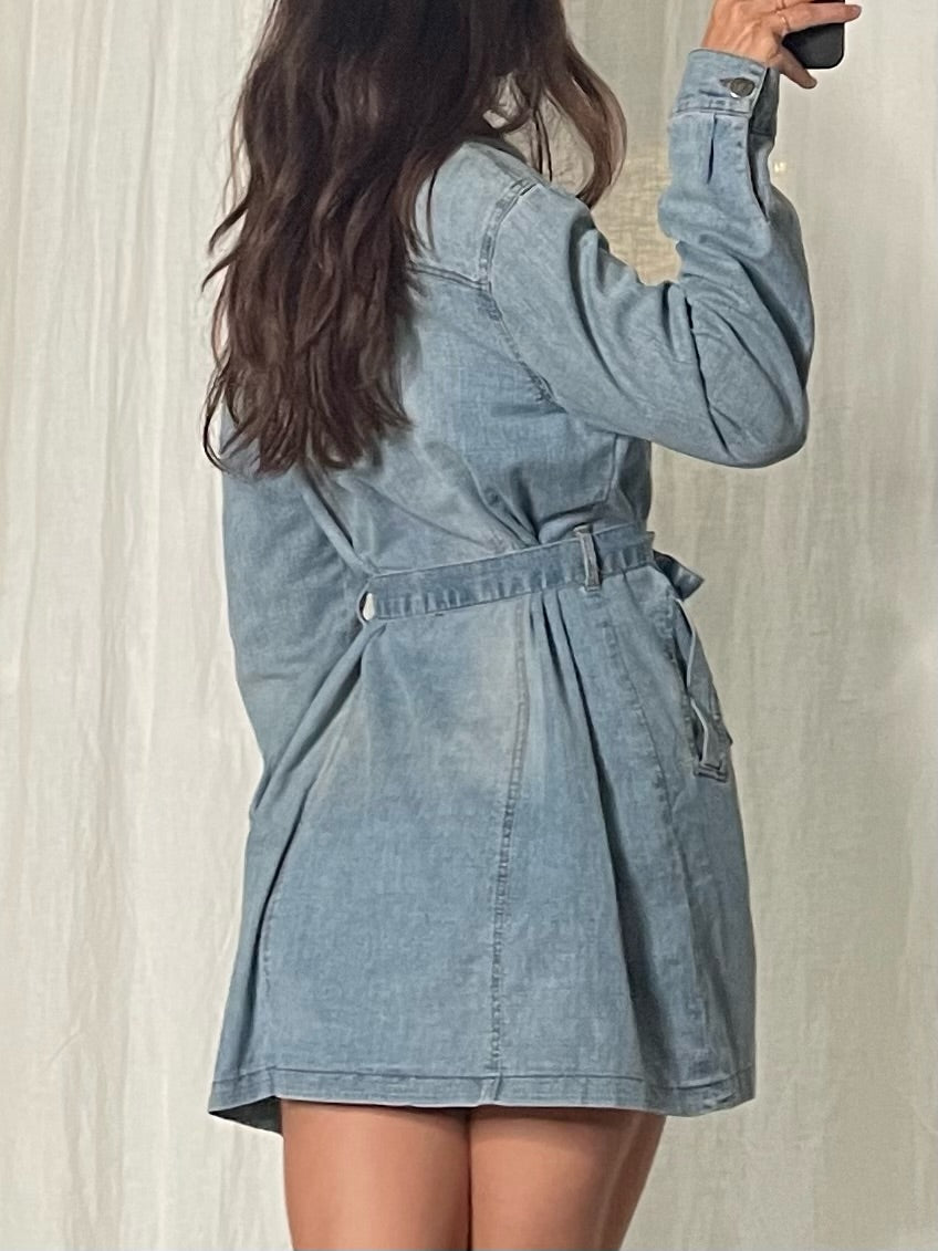 Vintage 100% Cotton Light Blue Denim Mini Dress S