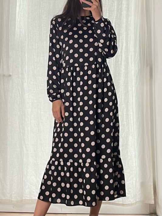 Black & White Polka Dot Long Sleeve Maxi Dress S