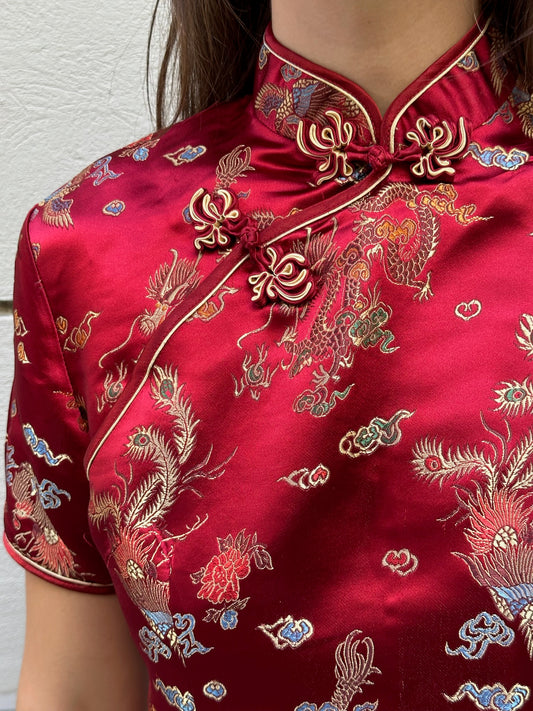 Vintage Asian/Oriental Red Silk Top S