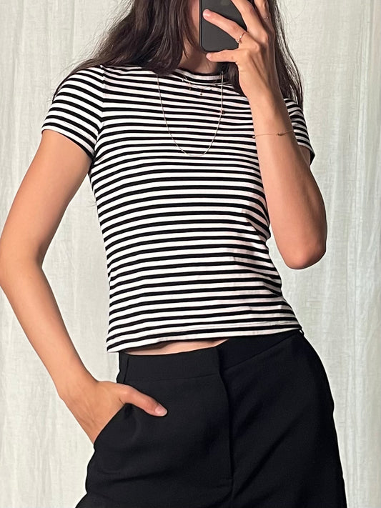 & Other Stories Striped Black & White Short Sleeve Shirt S