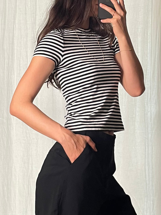 & Other Stories Striped Black & White Short Sleeve Shirt S