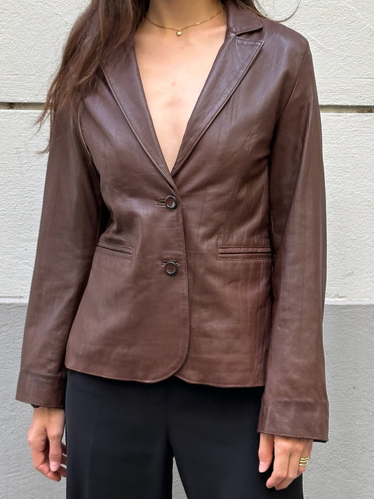 Vintage 100% Genuine Leather Brown Blazer Jacket S