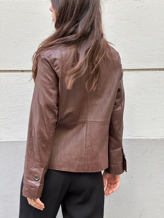 Vintage 100% Genuine Leather Brown Blazer Jacket S