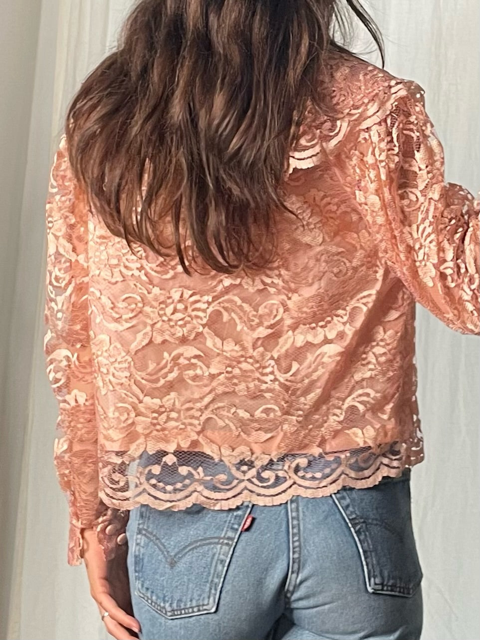 Vintage Peach Lace Oversized Collar Jacket Top M