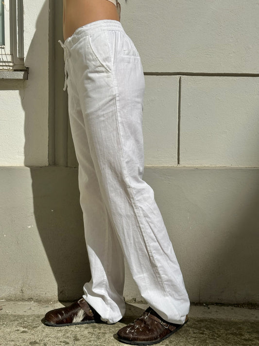 Vintage Cotton Drawstring Extra Long White Trousers M