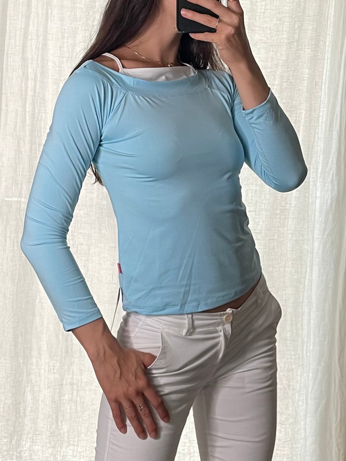 Vintage Y2K Baby Blue Long Sleeve Shirt S