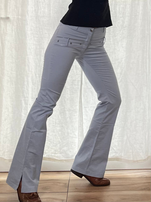 Vintage Y2K Cotton Blend Light Baby Blue Zipper Detail Low Waisted Flared Trousers XS/S EU 34