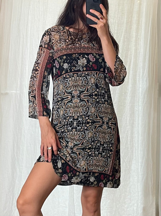 Vintage Floral 3/4 Sleeve Floral Print Dress S