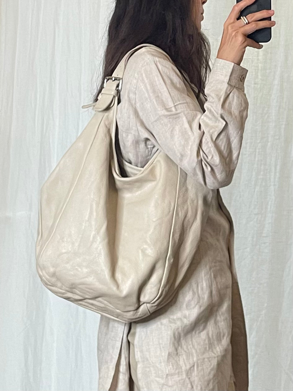 Italian 100% Genuine Leather Cream Bag L