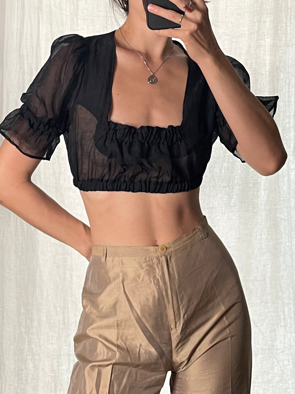 Vintage Black Cropped Traditional Austrian Top S