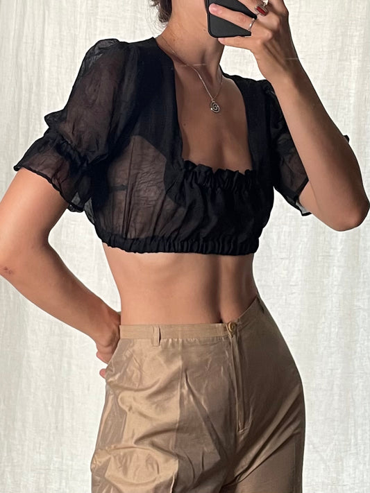 Vintage Black Cropped Traditional Austrian Top S