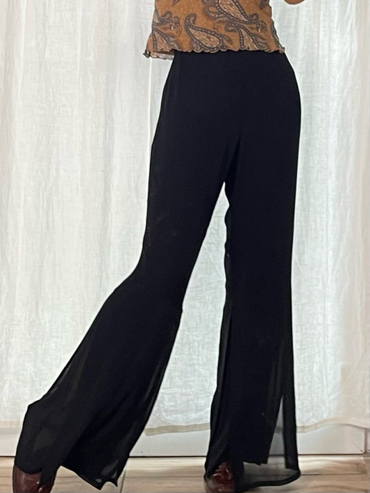 Vintage Black Flared Double Layered High Waisted Trousers M/L