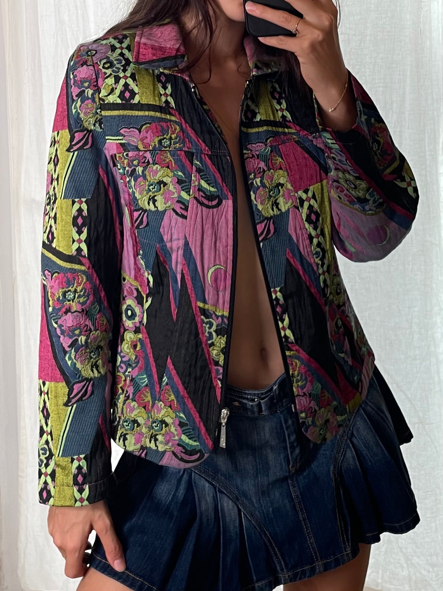 Vintage Cotton Blend Retro Printed Colourful Jacket M