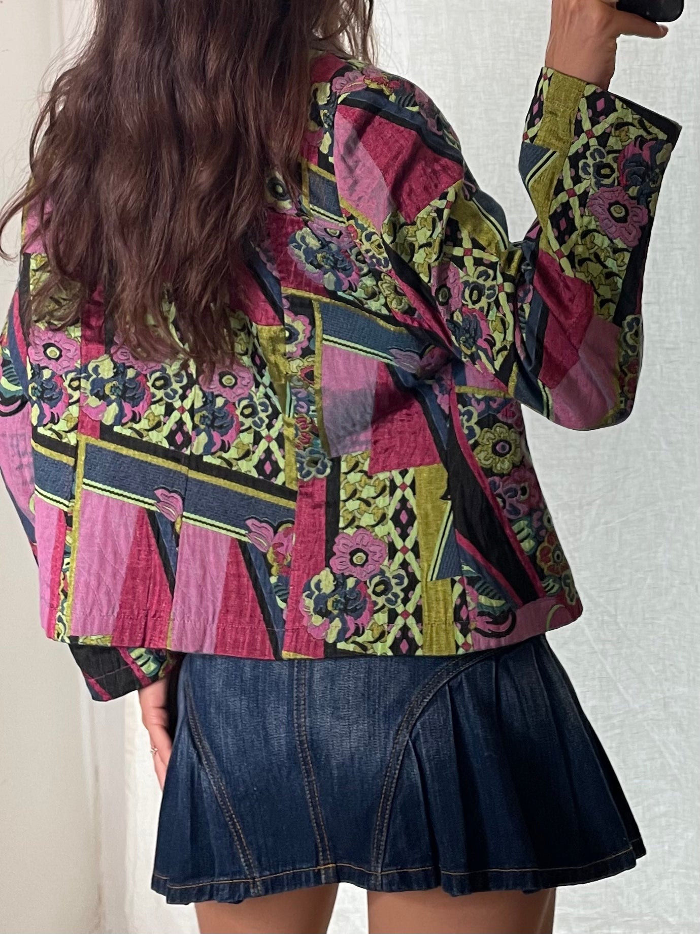 Vintage Cotton Blend Retro Printed Colourful Jacket M