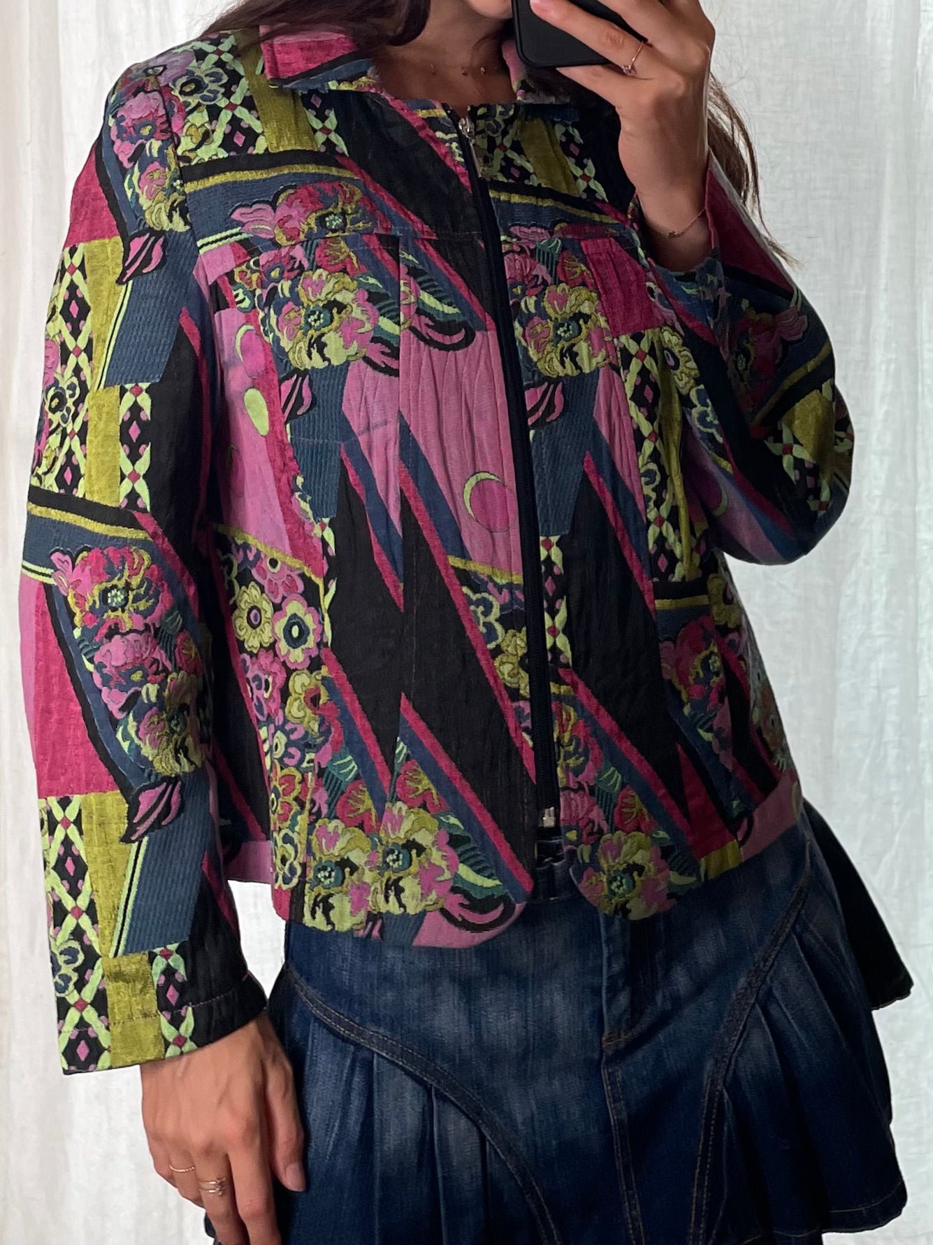 Vintage Cotton Blend Retro Printed Colourful Jacket M