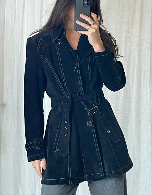 Vintage 100% Genuine Suede Leather Black Coat S/M